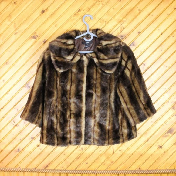 Luii Faux Fur Jacket Large Brown Vegan Animal Friendly 3/4 Sleeve Formal D36 - Picture 3 of 12